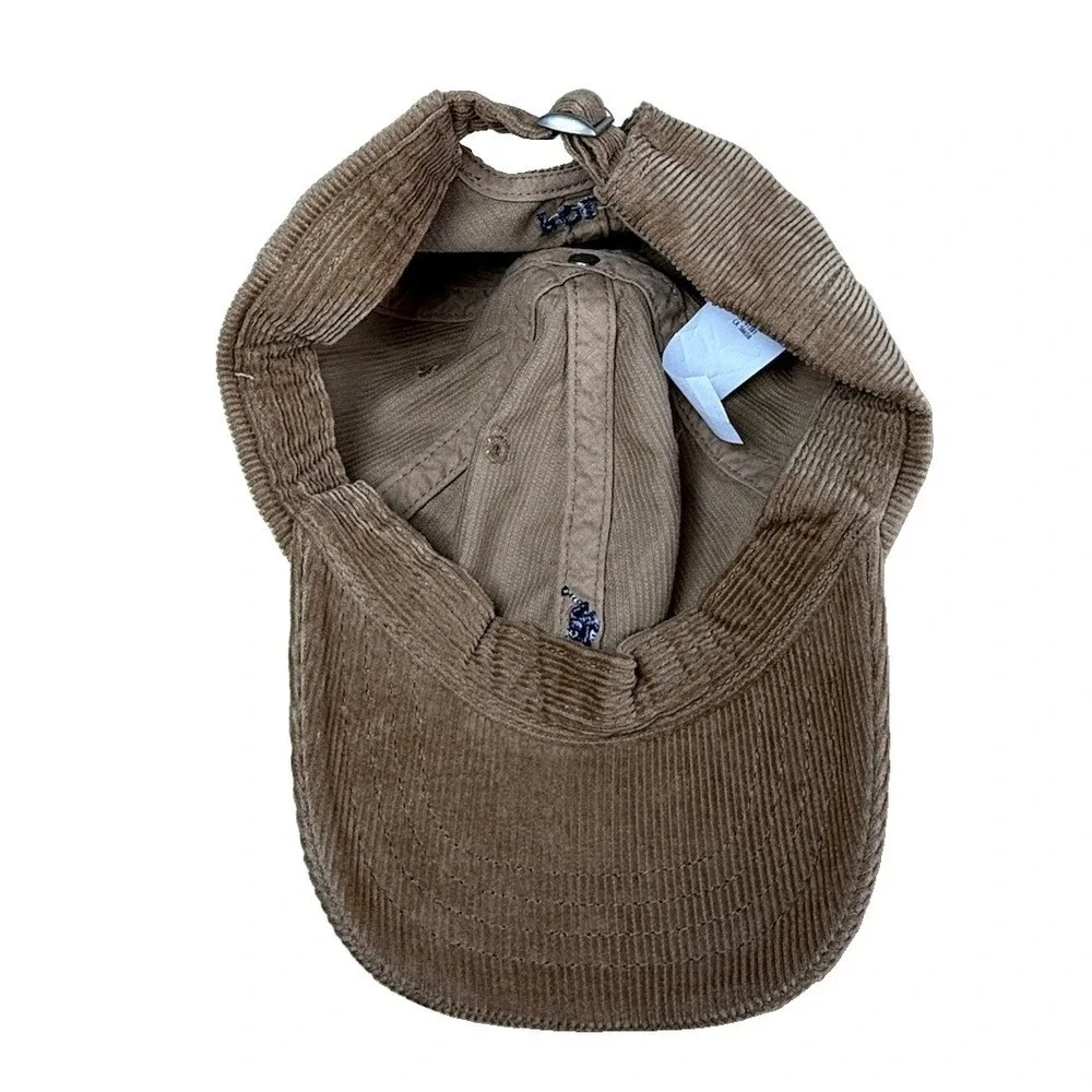 Vintage 90s Ralph Lauren Tan Brown Corduroy Strapback Hat One Size All Preppy